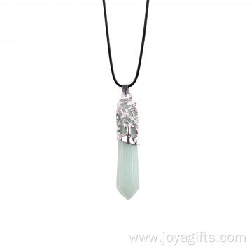 Natural Crystal Green Aventurine Stones Silver Plated Necklaces Pendants with Leather Cord